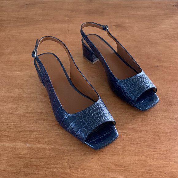 BY FAR Shoes - by far caronline croc slingback heels in navy / sz- 39 (fits 9)